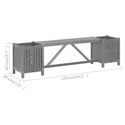 Trädgårdsbänk med 2 odlingslådor 150 cm massivt akaciaträ grå