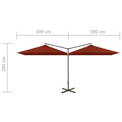 Dubbelt trädgårdsparasoll med stålstång terrakotta 600x300 cm