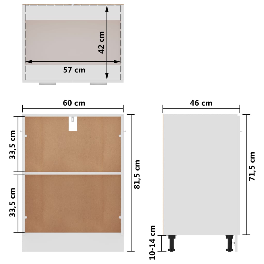 Underskåp vit 60x46x81,5 cm konstruerat trä