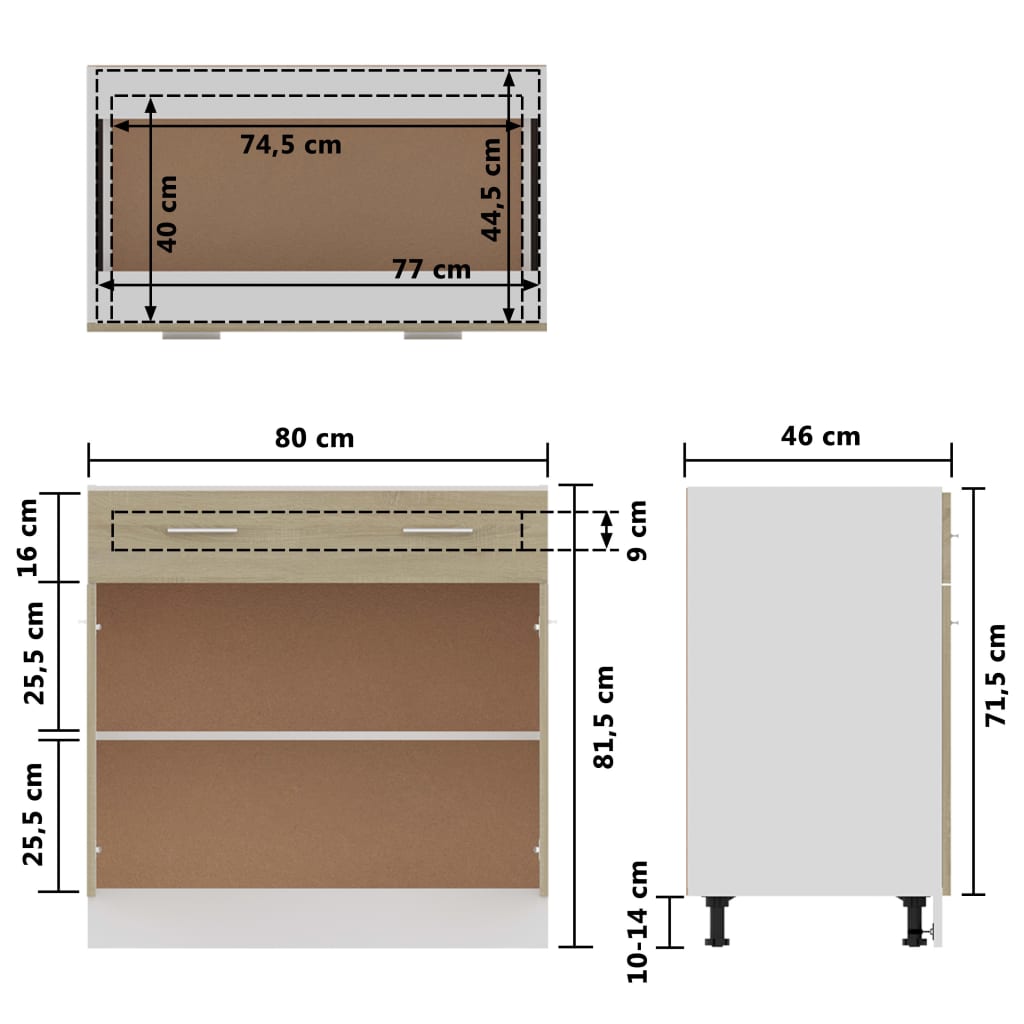 Underskåp med låda sonoma-ek 80x46x81,5 cm konstruerat trä