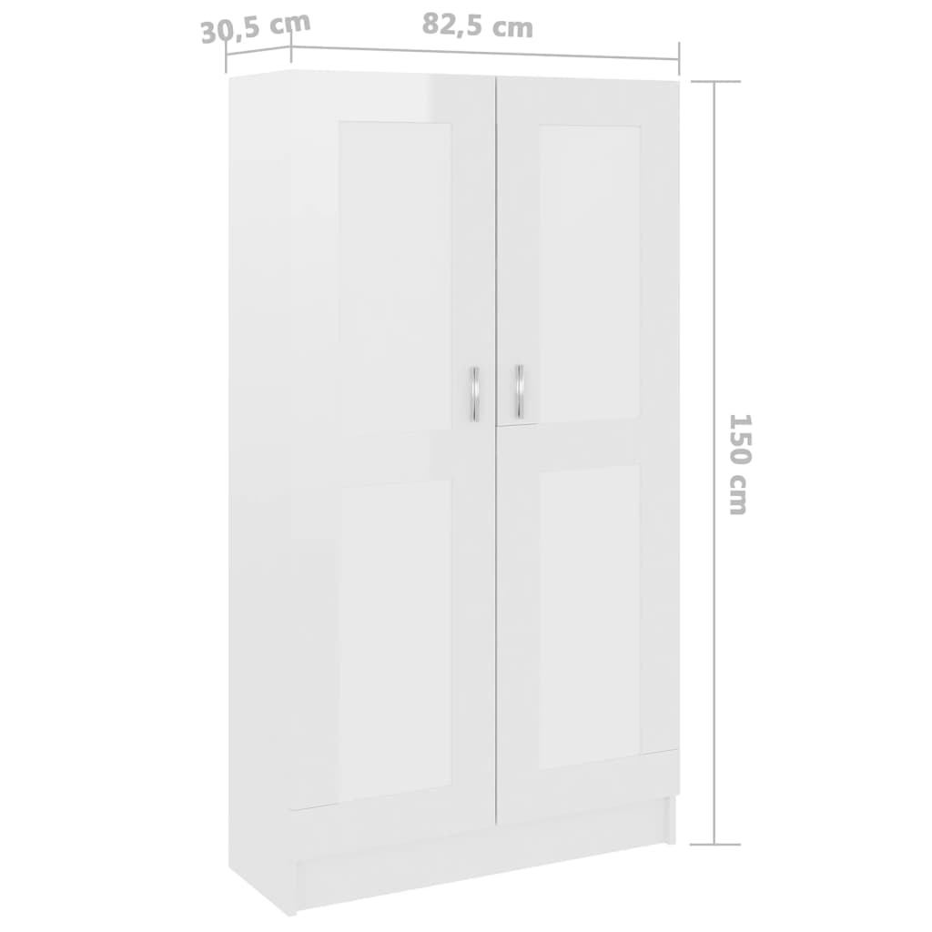 Bokskåp vit högglans 82,5x30,5x150 cm konstruerat trä