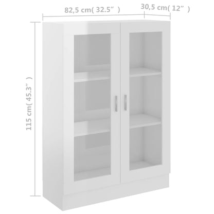 Vitrinskåp vit högglans 82,5x30,5x115 cm konstruerat trä