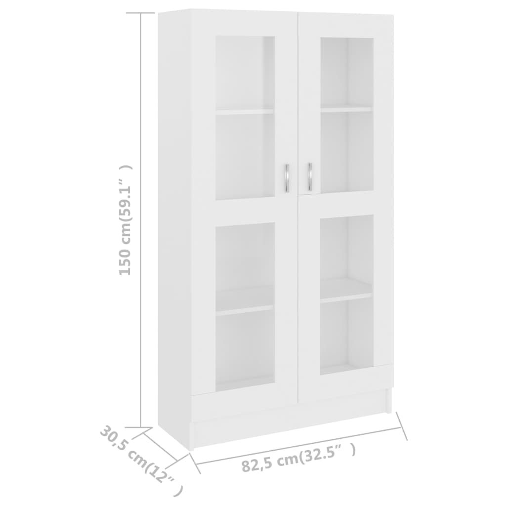 Vitrinskåp vit 82,5x30,5x150 cm konstruerat trä