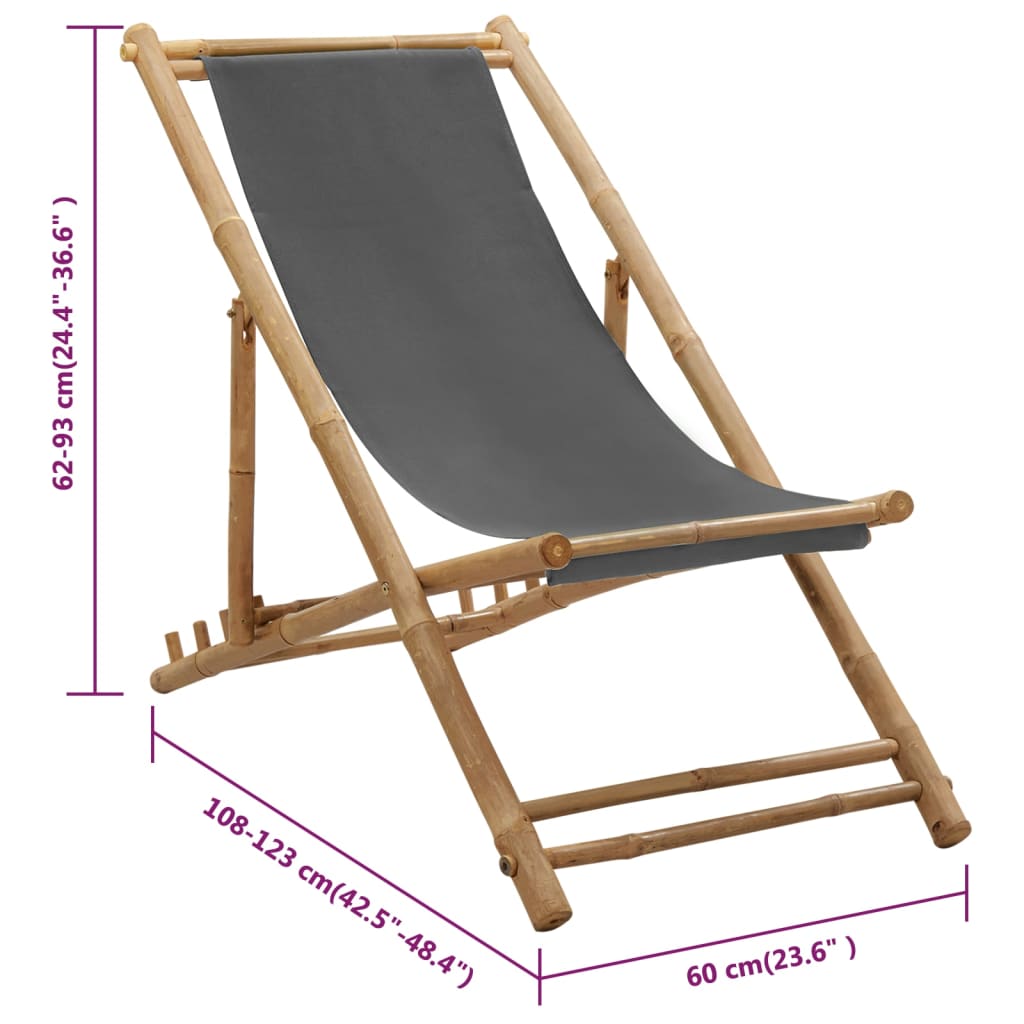 Solstol bambu och kanvas mörkgrå