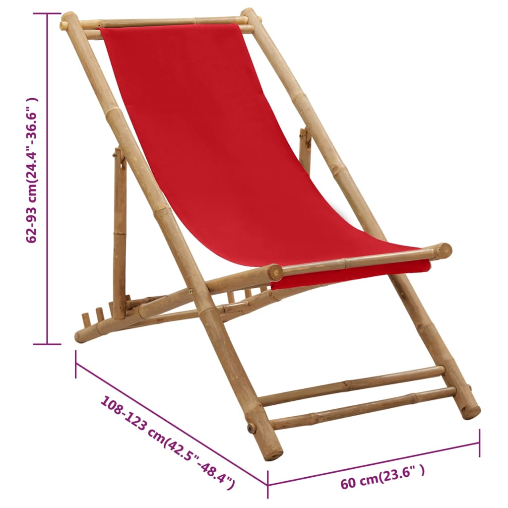 Solstol bambu och kanvas röd