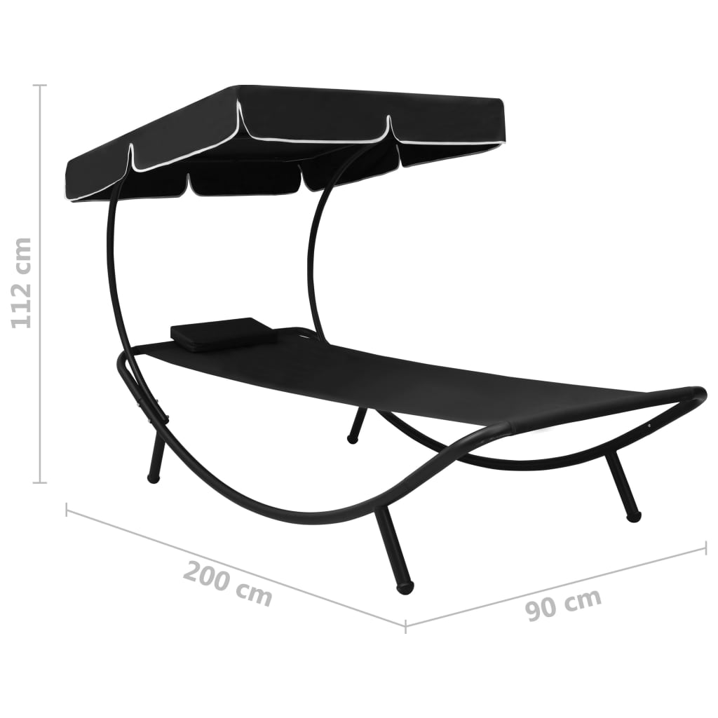 Solsäng med tak & kudde svart