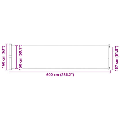 Infällbar sidomarkis 600x160 cm gräddvit