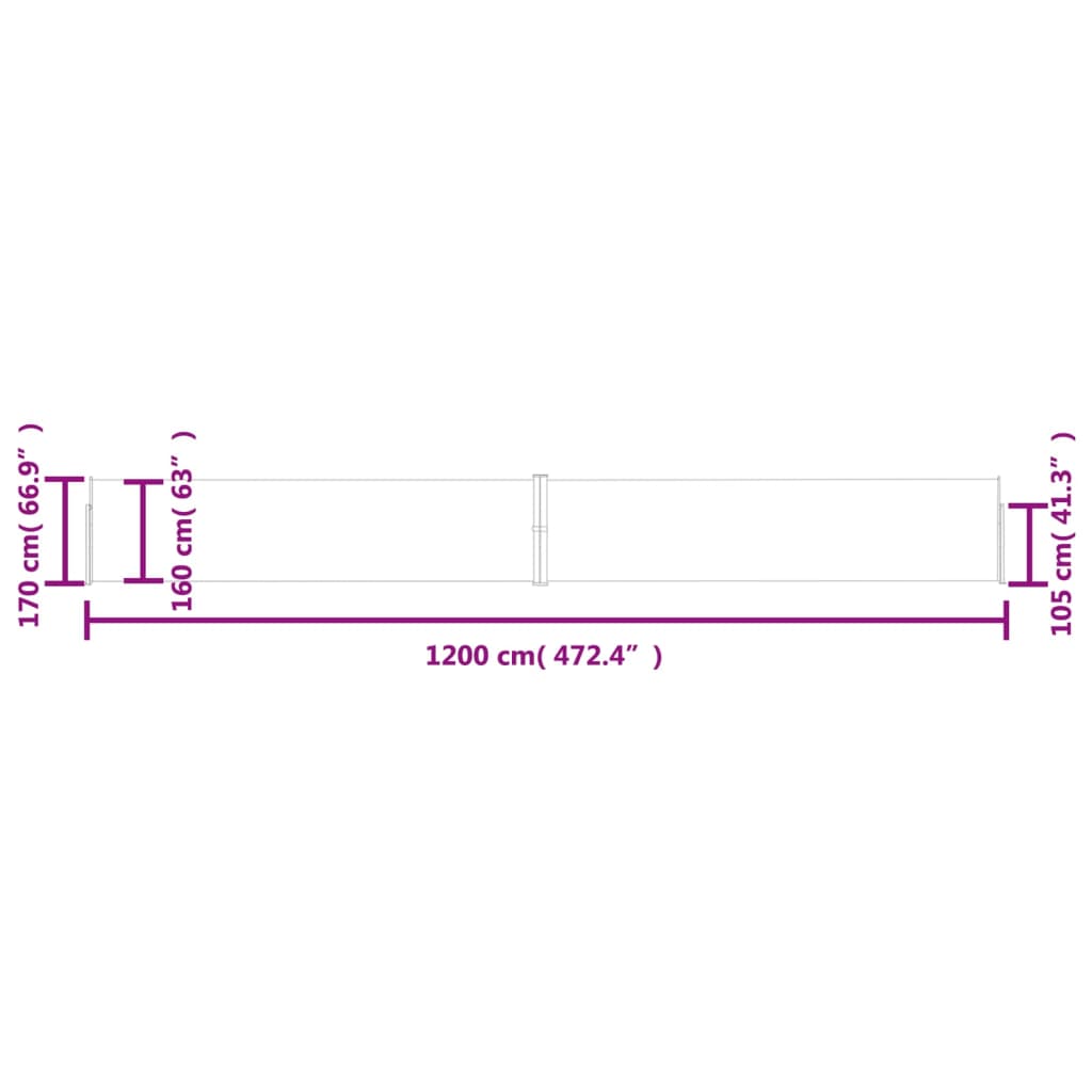 Infällbar sidomarkis 170x1200 cm röd