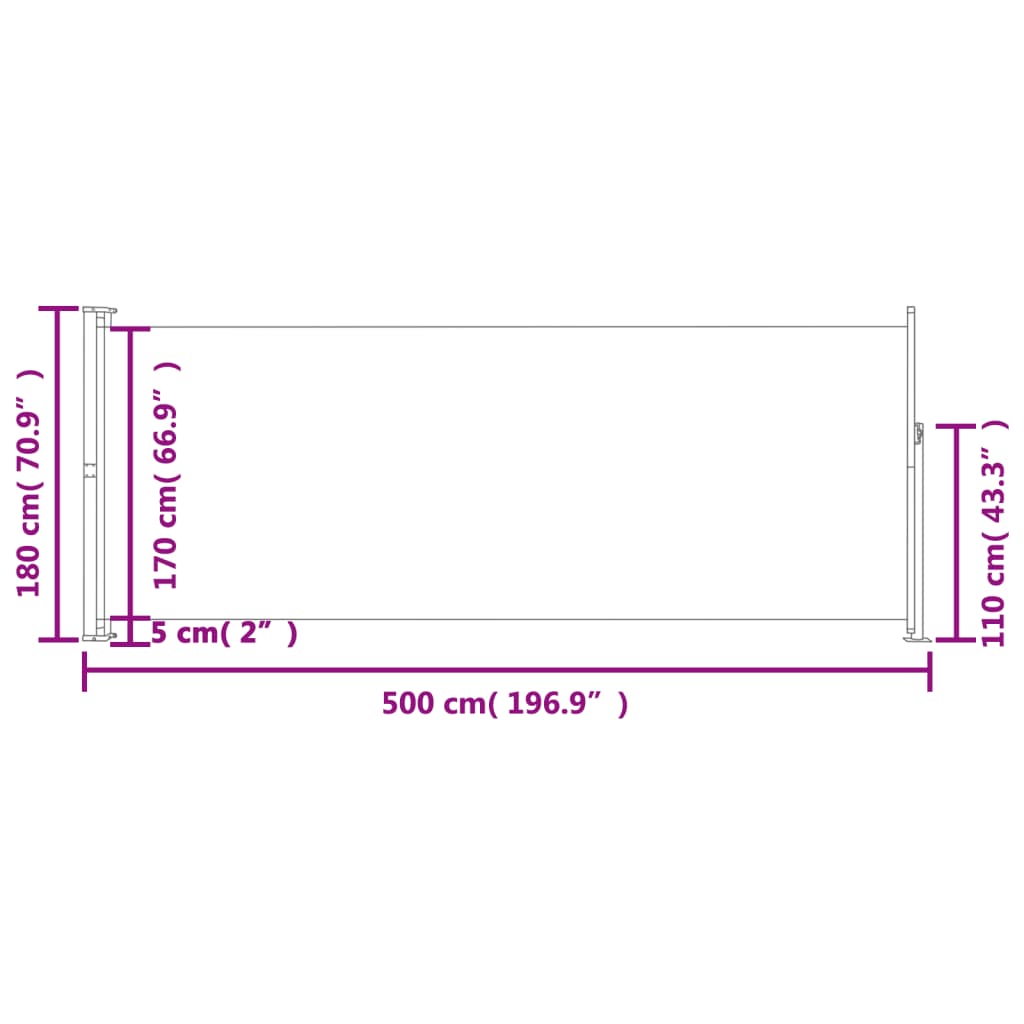 Infällbar sidomarkis 180x500 cm svart