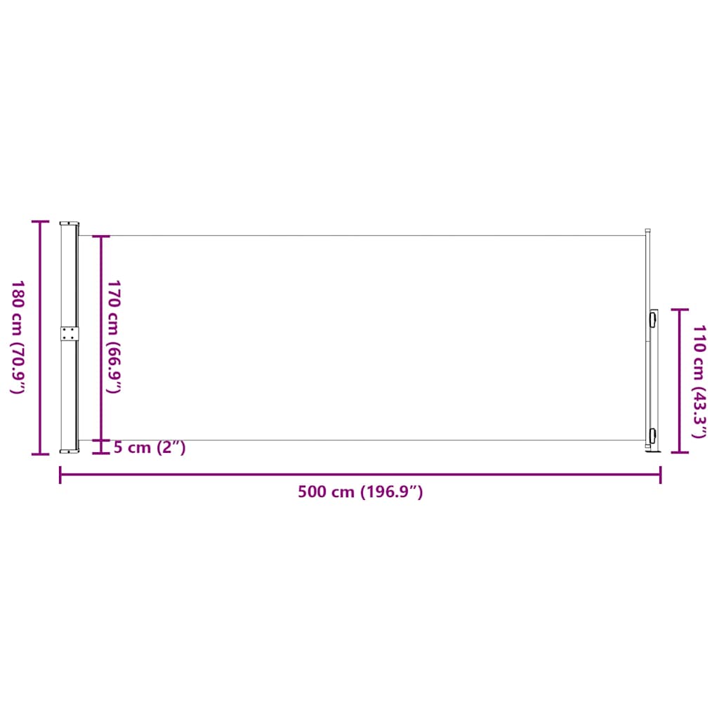 Infällbar sidomarkis 180x500 cm svart