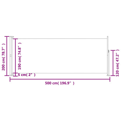 Infällbar sidomarkis 200x500 cm svart