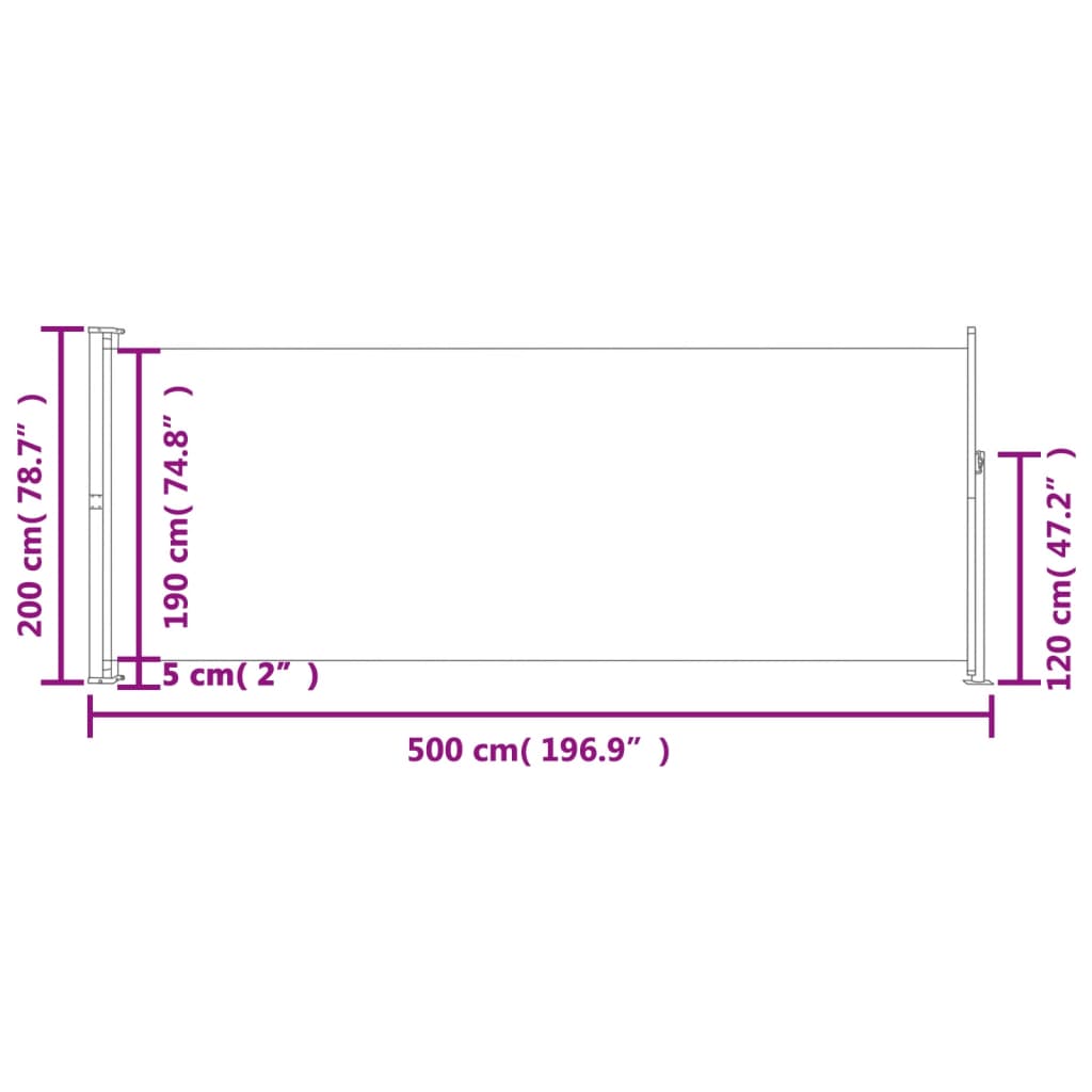 Infällbar sidomarkis 200x500 cm brun