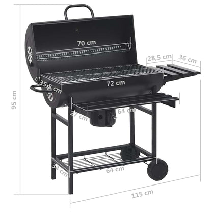 Grilltunna med hjul och bord svart stål 115x85x95 cm