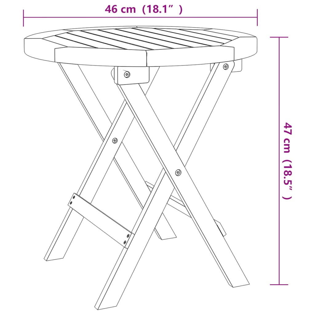 Hopfällbart trädgårdsbord vit Ø 46 cm massivt akaciaträ