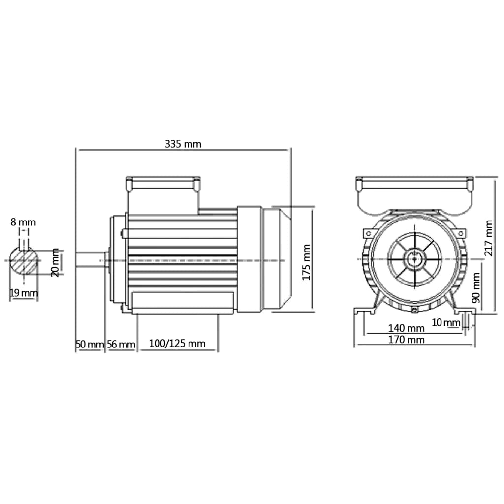 1-fas elektrisk motor aluminium 1,5kW/2HK 2-polig