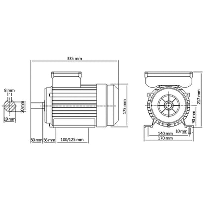 1-fas elektrisk motor aluminium 1,5kW/2HK 2-polig