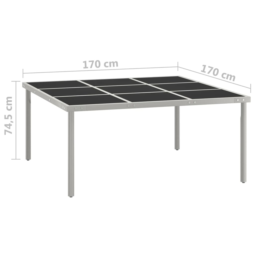 Trädgårdsbord 170x170x74,5 cm stål och glas