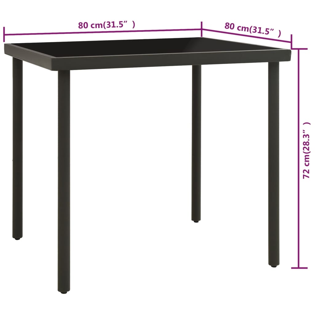 Matbord för trädgården antracit 80x80x72 cm glas och stål