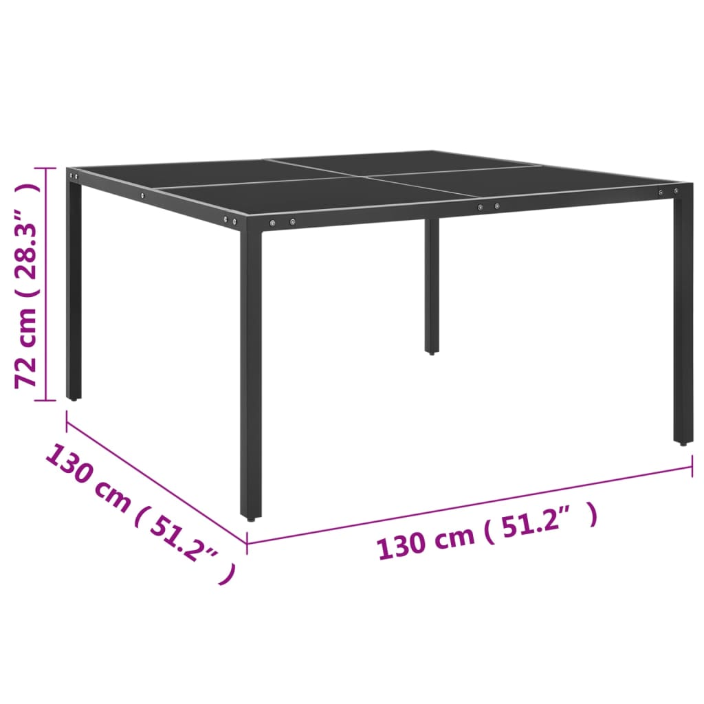 Trädgårdsbord antracit 130x130x72 cm stål och glas