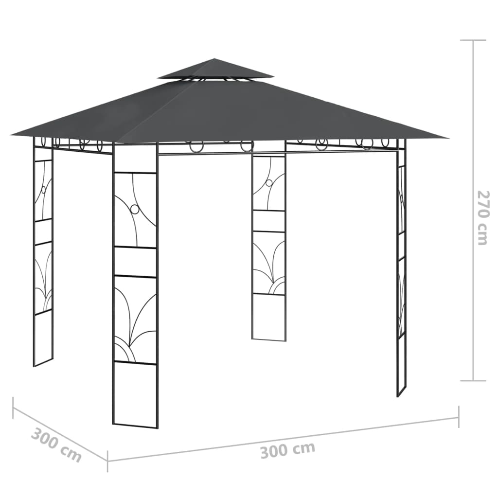 Paviljong 3x3x2,7 m antracit 160 g/m²