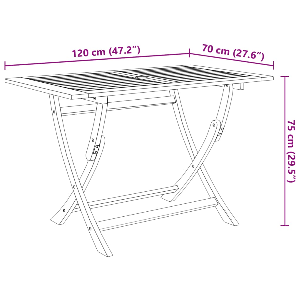 Hopfällbart trädgårdsbord 120x70x75 cm massivt akaciaträ