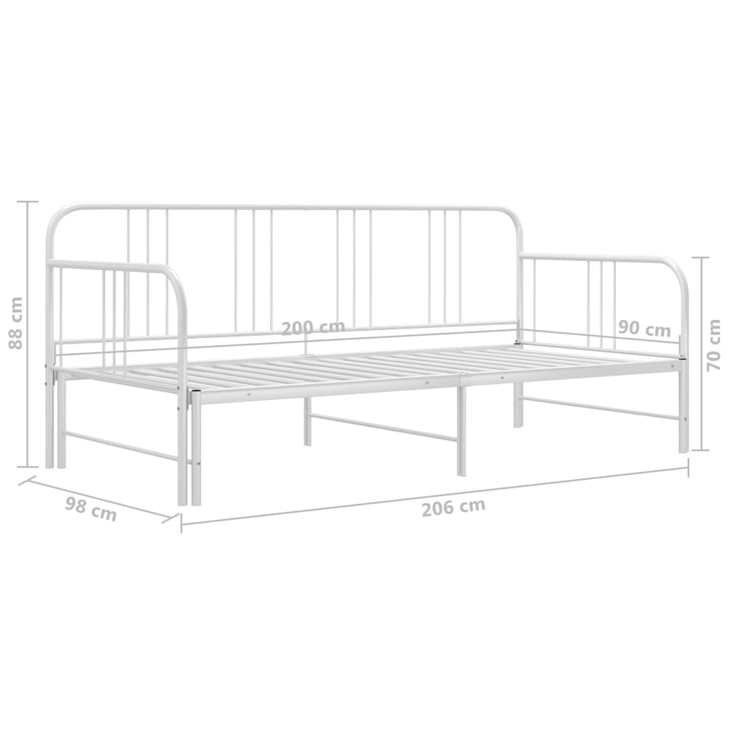 Utdragbar sängram bäddsoffa vit metall 90x200 cm