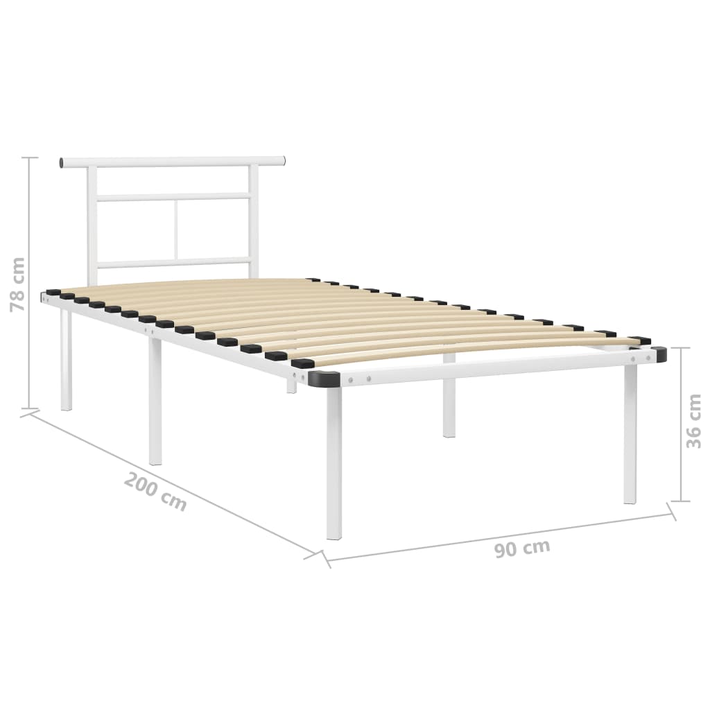 Sängram utan madrass vit metall 90x200 cm