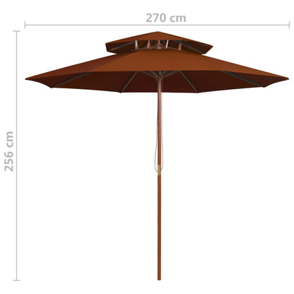 Parasoll med två nivåer trästång terrakotta 270 cm