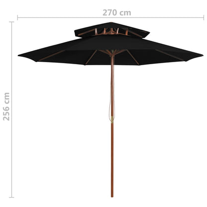 Parasoll med två nivåer trästång svart 270 cm