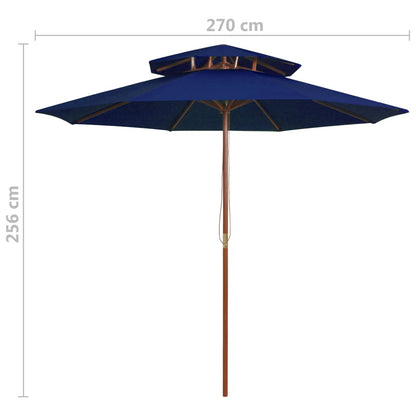 Parasoll med två nivåer trästång blå 270 cm