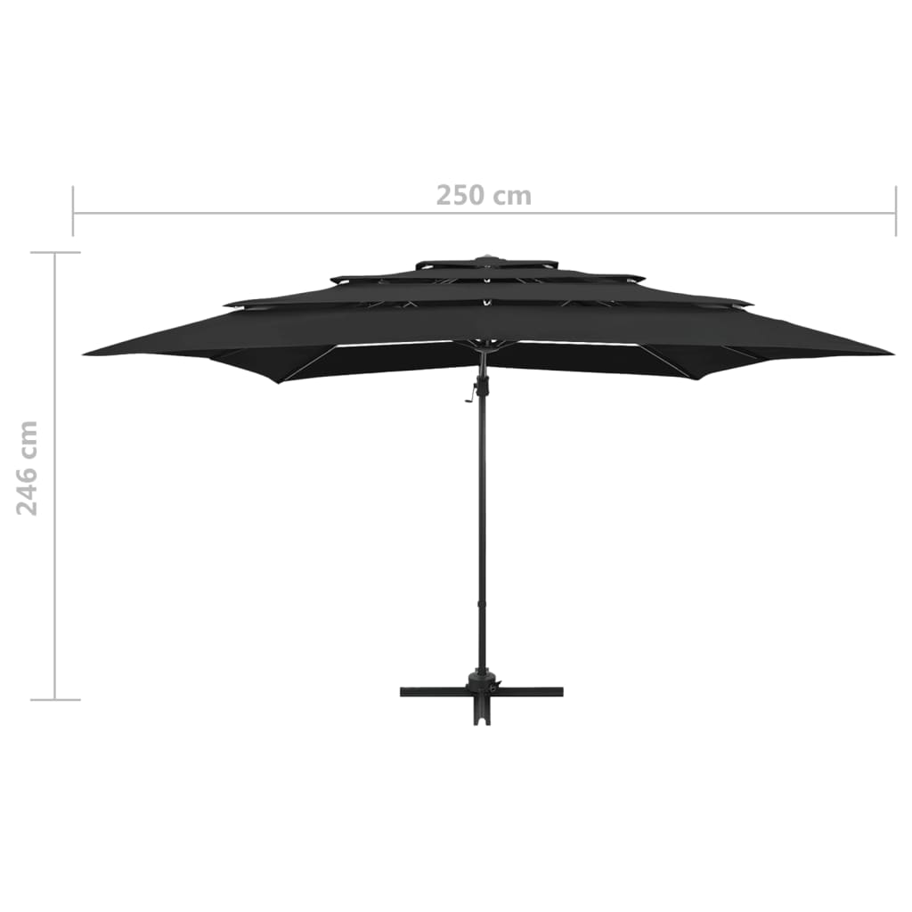 Trädgårdsparasoll 4-nivåer aluminiumstång svart 250x250 cm