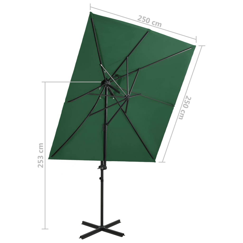 Frihängande trädgårdsparasoll med ventilation grön 250x250 cm