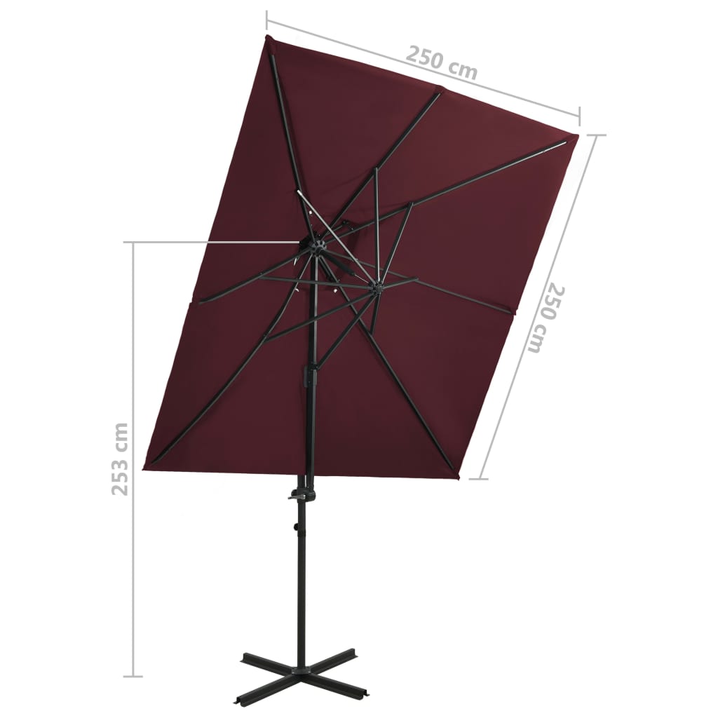 Frihängande trädgårdsparasoll med ventilation vinröd 250x250 cm