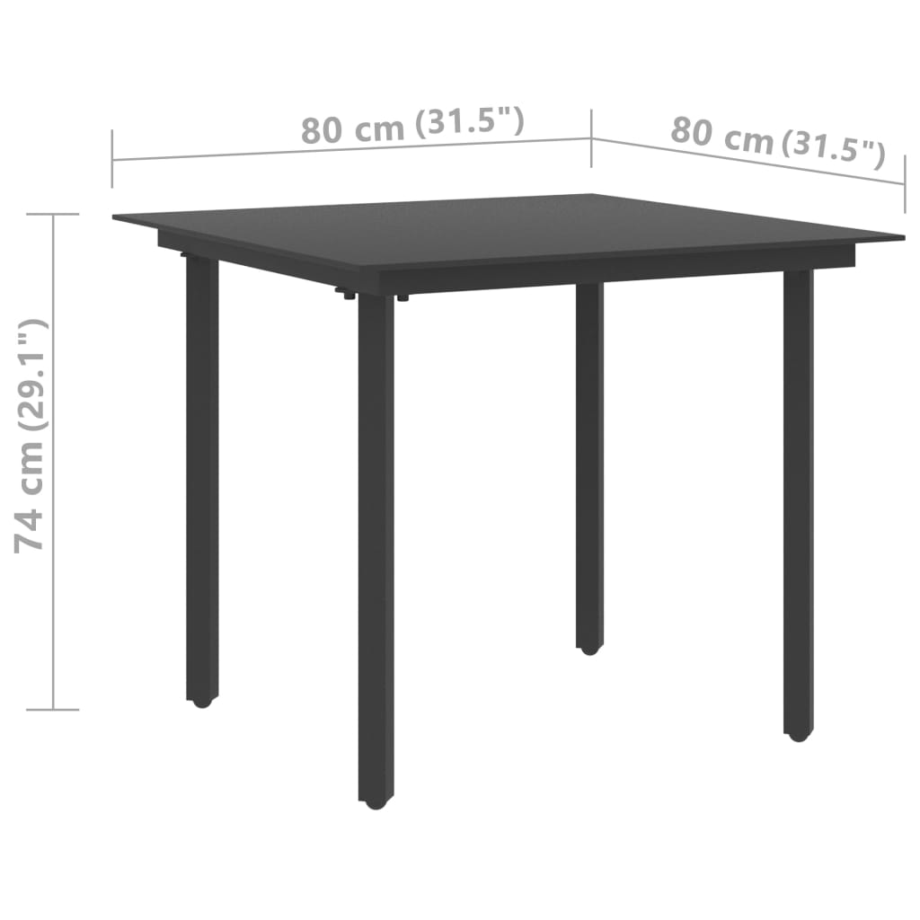 Trädgårdsbord svart 80x80x74 cm stål och glas