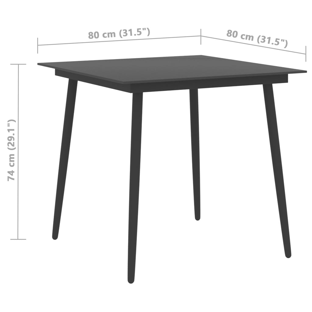 Trädgårdsbord svart 80x80x74 cm stål och glas