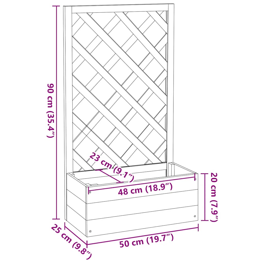 Odlingslåda med spaljé grå 50x25x90 cm massivt granträ