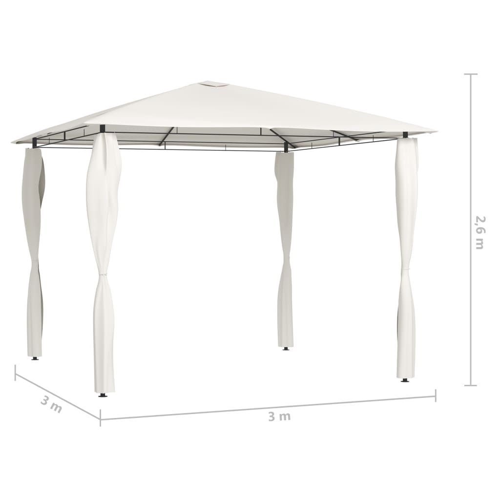 Paviljong med stolpar 3x3x2,6 m gräddvit 160 g/m²