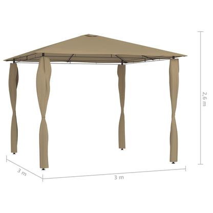 Paviljong med stolpar 3x3x2,6 m taupe 160 g/m²