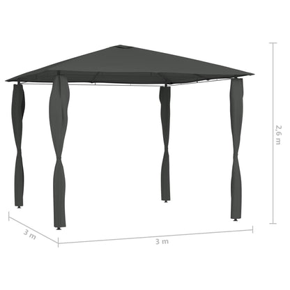 Paviljong med stolpar 3x3x2,6 m antracit 160 g/m²