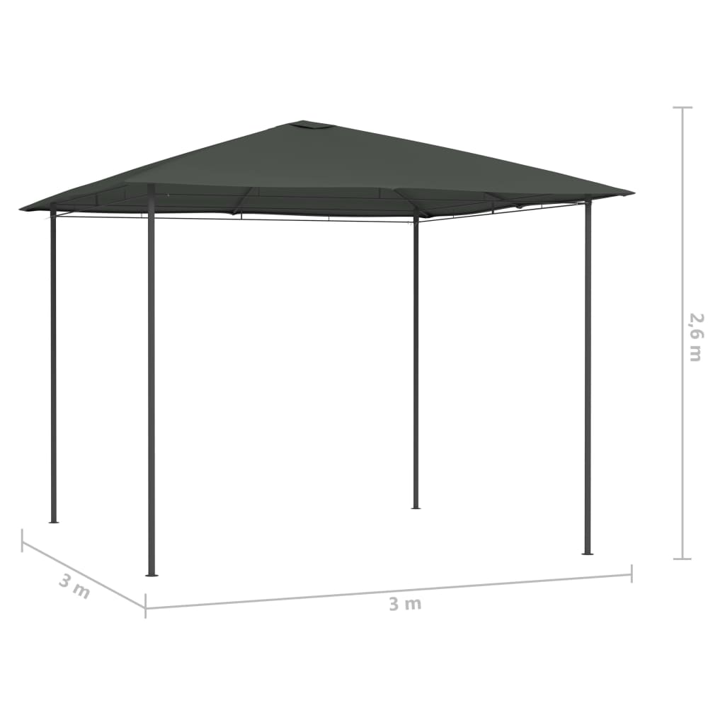 Paviljong 3x3x2,6 m antracit 160 g/m²