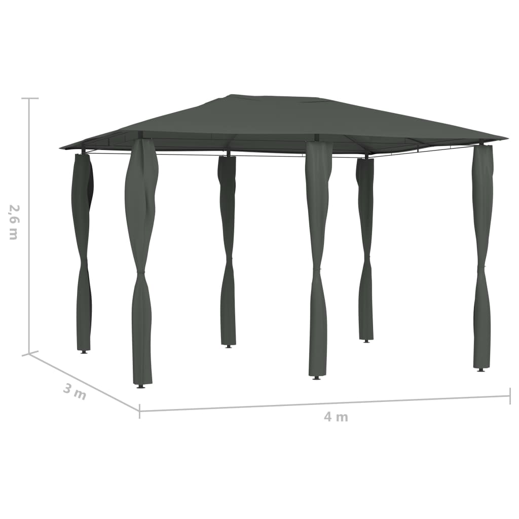 Paviljong med stolpar 3x4x2,6 m antracit 160 g/m²