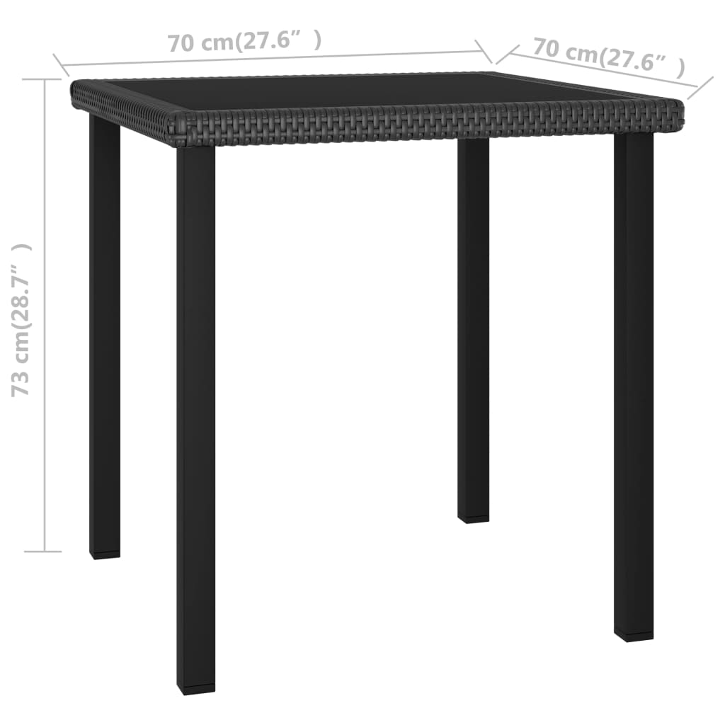 Trädgårdsbord svart 70x70x73 cm konstrotting