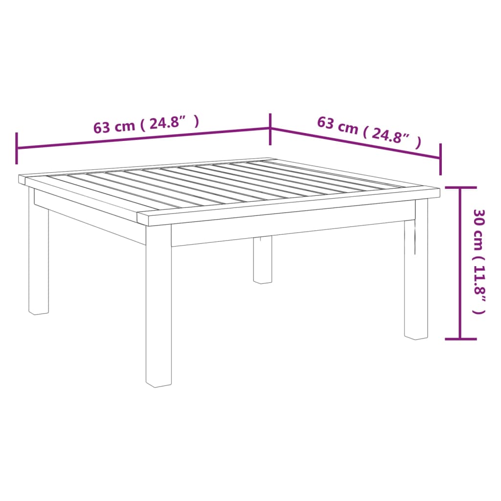 Soffbord för trädgården 63x63x30 cm massivt akaciaträ