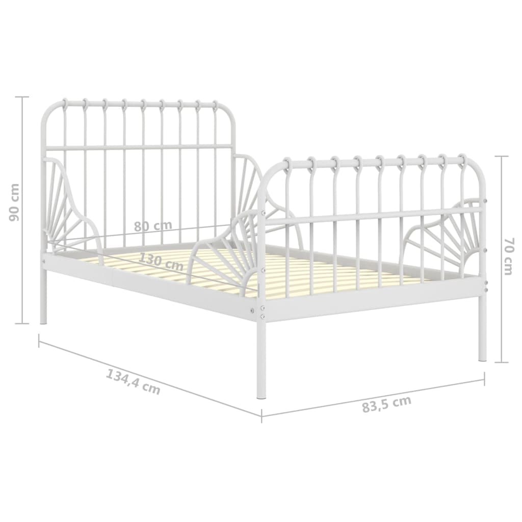 Utdragbar sängram vit metall 80x130/200 cm