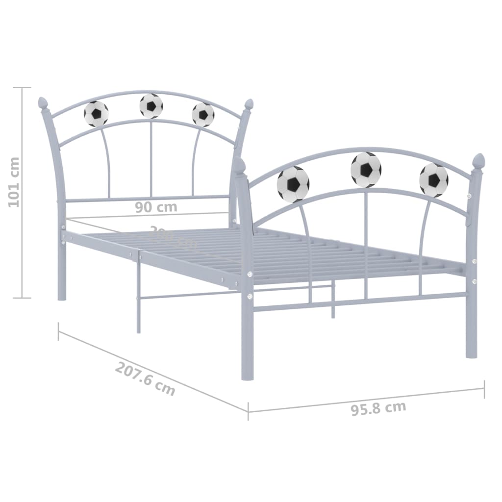 Sängram med fotbollsdesign grå metall 90x200 cm