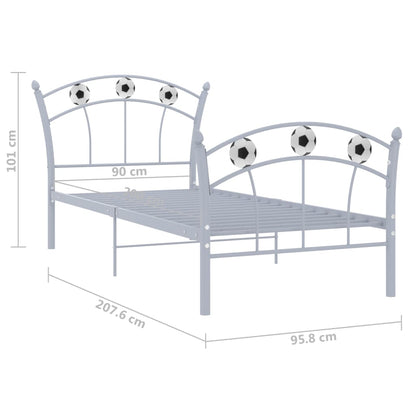 Sängram med fotbollsdesign grå metall 90x200 cm