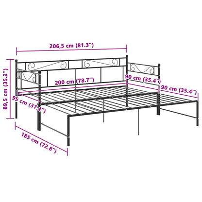 Utdragbar sängram bäddsoffa svart metall 90x200 cm