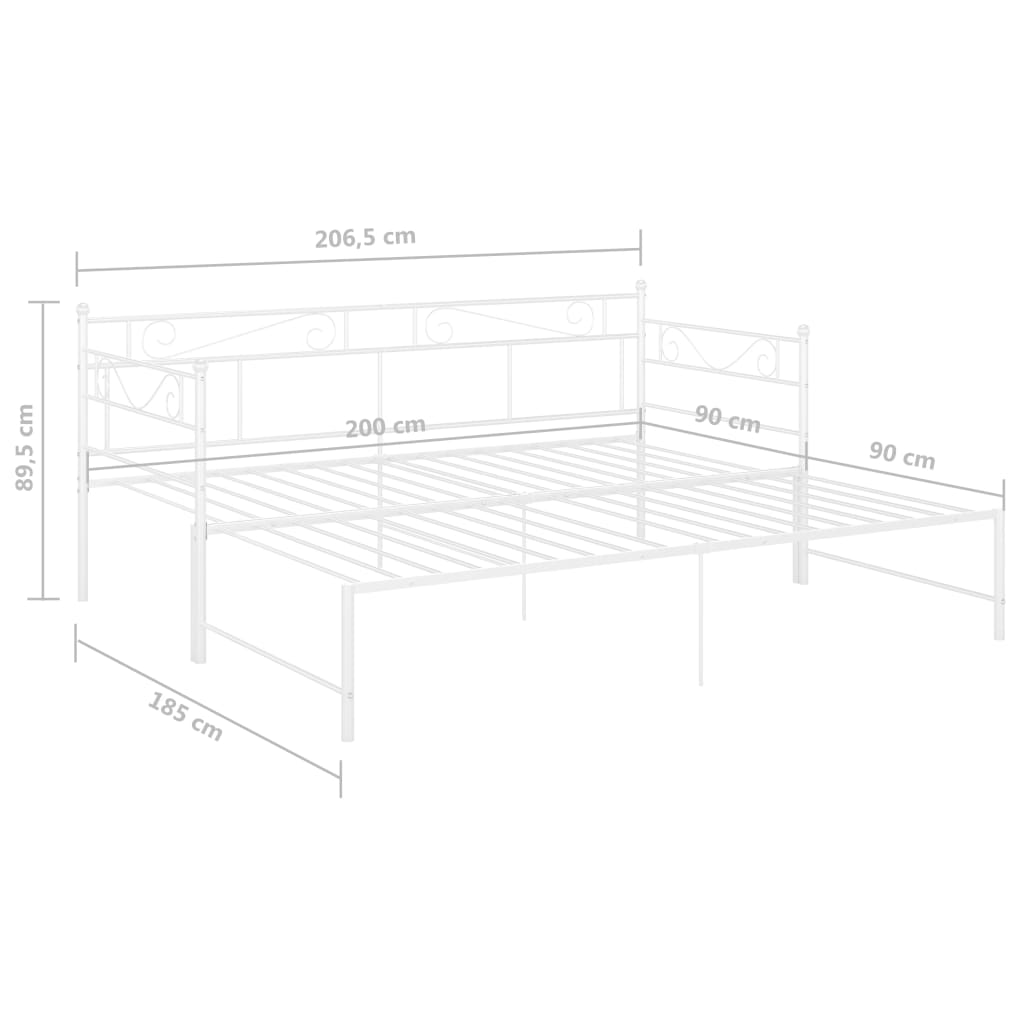 Utdragbar sängram bäddsoffa vit metall 90x200 cm