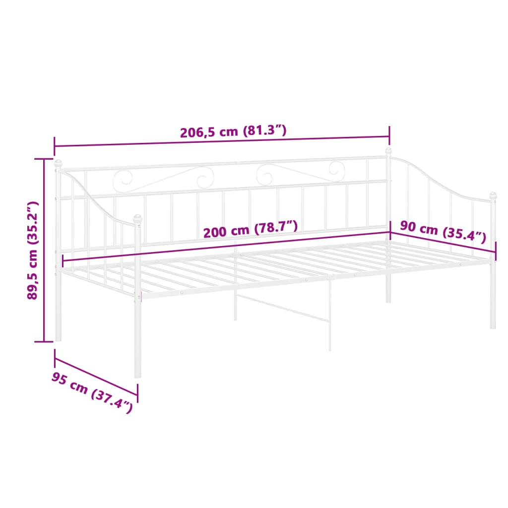 Sängram bäddsoffa vit metall 90x200 cm