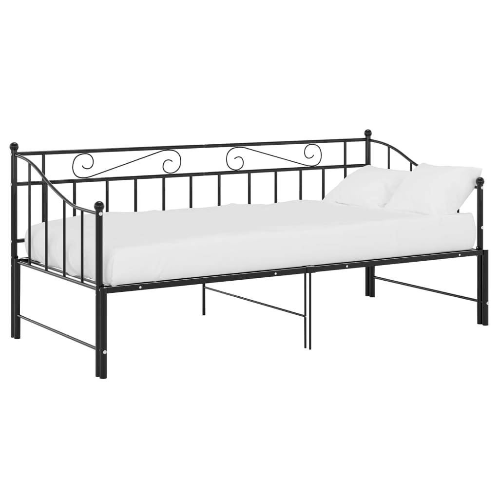 Utdragbar sängram bäddsoffa svart metall 90x200 cm